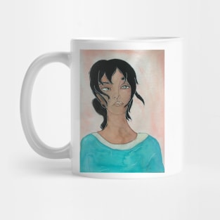 Girl black hair watercolour portrait Mug